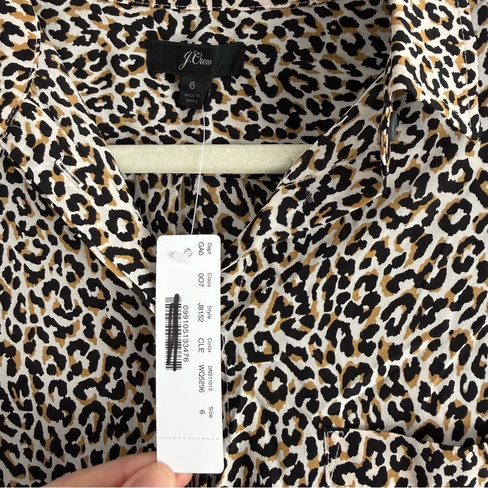 J Crew 100% Silk Button-Up Shirt Women’s 6  Leopard Animal Print Blouse Workwear - Picture 4 of 7